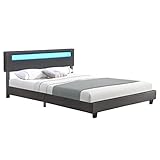 Juskys Polsterbett Paris 180 × 200 cm — Bettgestell mit LED Beleuchtung, Lattenrost & Kopfteil — Kunstleder & Holz — grau — Bett Doppelb