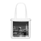 Damen-Tragetasche Brooklyn Bridge und Skyline von Manhattan bei Nacht in personalisierter Tragetasche Flauschige Plüsch-weiche Schulter-Buchtasche Wiederverwendbar für Arbeit, Reisen und Eink