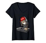 Damen DJ Affe Discjockey T-Shirt mit V