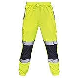 KOUYA Warning Rain Trousers Warnschutz Regen-Latzhose Sporthose Reflektierend Hosen Gelb Orange Drawstring warnregenhose Arbeitshose Länge Sicherheit Herren Safe Guard Cargo Trousers H