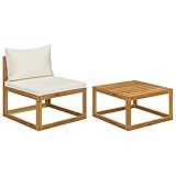 vidaXL Akazienholz Massiv Gartenmöbel 2-TLG. mit Auflage Sofa Lounge Sitzgruppe Tisch Gartensofa Mittelsofa Couchtisch Gartenset G