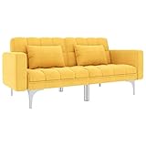 vidaXL Schlafsofa mit 2 Kissen Sofa Gästesofa Schlafcouch Bettsofa Sofabett Couch Bettcouch Polstersofa Gästebett Wohnzimmer Gelb S