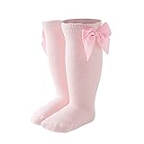 Baby MäDchen Socken Kinder KniestrüMpfe, Baumwolle Kleinkind SäUgling Neugeborenes Strickgitter Overknees StrüMpfe Lange Socken Wintersocken Mit SüßE Schleifen FüR Baby Kinder Geburtstag 0-7 J