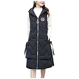 YKTWOBO Hoodie Steppjacke Schwarz übergangsjacke Zip Retro Steppjacke Leichte Warme Übergröße einfarbig mit Kapuze einreihig mittellange Baumwolljacke Weste Slim Cardigan Coat Schwarz L