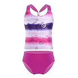 Kaerm Mädchen Badeanzug Bikini Kinder Farbverlauf Zweiteiliger Bademode Verstellbarer Racerback UV-Schutz Hawaiianische Badebekleidung Rosenrot 98-104