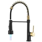 GIMILI Grifos De Cocina Küchenarmatur mit herausziehbarem Sprüher hoher Lichtbogen Einzelgriff Feder Küchenspüle Wasserhahn Gold und Schwarz kommerzielle moderne Wohnmobil Edelstahl Kü