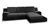 Ecksofa Aldo mit Glasregal, Couchgarnitur mit Bettfunktion und Bettkasten, Sofagarnitur, Couch mit Schlaffunktion, Big Sofa (Schwarz + Graphit (Soft 011 + Inari 94), Ecksofa Rechts)