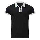 PANGF Herren Poloshirt Basic Streifen Revers Halber Reißverschluss Golf T-Shirt Polohemd Kurzarm Bequem Atmungsaktiv Rundhals Jeans Polo Shirt Oberteile für Männer M-3XL (04-Grau, 3XL)