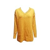 Damen LäSsige Strickpullover Sexy V-Ausschnitt Langarm Einfarbige Oversized Pullover Herbst-Winter-Mode Lockere Pullover-Oberteile (XXL,Gelb)