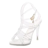 Shoudian Damen 10cm Koreanischer Stil Kristall Hoher Absatz Sandalen Hochzeit Sommer Knöchelriemen Offener Zeh S
