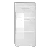 trendteam smart living Badezimmer Badkommode Kommode Schrank Amanda, 37 x 79 x 31 cm in Kopus Weiß / Weiß Hochglanz mit viel S