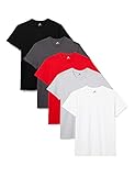 Lower East 5er Pack Herren T-Shirts mit Rundhalsausschnitt, Mehrfarbig (Weiß/Grau Melange/Rot/Forged Iron/Schwarz), L