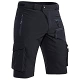 Hiauspor MTB-Hose-Herren-Fahrrad-Shorts-gepolstert-Mountainbike-Shorts (D Schwarz, Groß)