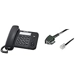 Panasonic KX-TS520GB schnurgebundenes Telefon & TAE Anschluß-Kabel (TAE-F Stecker auf Westernstecker), Schwarz, 3