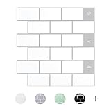 Tic Tac Tiles 30cm x 30cm 5 stück 3D Metro Fliesen Selbstklebend Mosaik Fliesenaufkleber Wandfliesen Küche Spritzschutz Badezimmer - Metro fliesen WeiÃŸ Mono (Grauer Rand)