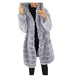 Zilosconcy Kunstpelz Jacke Damen Felljacke mit Kapuze Lang Faux Fur Cardigan Mantel Herbst Winter Plüsch Jacke Strickjacken Schwarz Lange Ärmel Pelzmantel Elegant Warm Winterjack