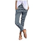 JIAYOUA Damen Hohe Taille Sommer Jogginghose Sport Freizeit Joggen Yoga Caprihose Loose Fit Sweathose Straight Bein Hose Elastischer Kordelzug mit Taschen Stoffhose Jogginghose Yog