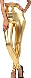 Sakkas 2616 -Glänzende Flüssigkeit Metallisch hoher Taille Strecken-Leggings Gold - M