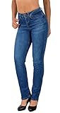 ESRA Damen Jeans Hose Damen High Waist Jeanshose Straight Leg Hochbund Hosen bis Übergröße G300