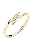 DIAMORE Ring Damen Verlobungsring Trio mit Diamant (0.06 ct.) in 375 Gelbg