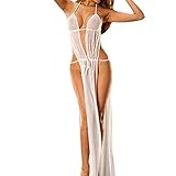 Ansenesna Reizwäsche Damen Erotik Ouvert Kleid Straps Push Up Babydoll Frauen Netz Rückenfrei Versuchung Pyjamas (L, Weiss)