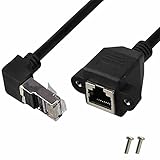 YSJJZRL Cat5-Ethernet-Verlängerungskabel, (30cm/1ft) 90-Grad-Winkel RJ45 A-Stecker auf A-Schraube Verlängerungskabel für Plattenmontage(Up)