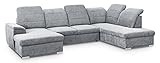 mokebo® Wohnlandschaft aus Webstoff 'Die Heimelige' als gemütliches Ecksofa, Schlafcouch, 4-Sitzer Sofa oder Schlafsofa, Weicher Strukturstoff in Hellgrau-16 | Recamiere rechts | Mit Schlaffunk
