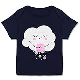 Weihnachten Baby Outfit Christmas - Schneeflocken Wolke - 56-62 - Navy Blau - Schnee - E110B - Kurzarm Baby-Shirt für Jungen und M