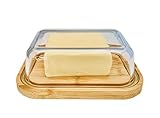 Greenable ® Butterdose - Nachhaltiger Behälter aus Bambus mit Deckel aus Glas - 100% BPA-Frei - Butter Dish - Für 250g Butter - Umweltfreundliche transparente Dose mit Bambusdeck
