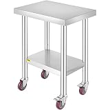 VEVOR Arbeitstisch 61 x 46 x 86 cm Edelstahl Catering Arbeitstisch 100 kg für Belastbarkeit Lebensmittel Zubereitungstisch Gewerbliche Arbeitstisch für Küche Bar Restaurantar 4 verstellbare Füß