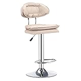 Barhocker Einfacher Drehbarer Hochstuhl, Esszimmerstuhl, Rückenlehne mit Verstellbarem Griff PU-Sitzfläche SGS Air Rod und Fußstütze(Color:Beige)