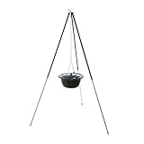 acerto 40206 Original ungarischer Gulaschkessel (30 Liter) + Dreibein-Gestell (180cm) * Emailliert * Kratzfest * Geschmacksneutral | Teleskop-Dreifuß mit Gulasch-Topf, Suppentopf, Glühweintop