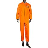 JQMAO Orange GefäNgnis Kostüm Herren Halloween Kostüm Damen Unisex SträFlingskostüm Prisoner Cosplay Karneval Party Deko Häftling Overall (Orange, XL-(Length 154cm))