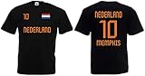 Holland-Nederland Memphis Herren T-Shirt EM 2020 Trikot Look Style Shirt 10 Schwarz XL