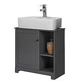SoBuy BZR38-DG Waschbeckenunterschrank mit 2 Ablagen und 1 Tür Badschrank Waschtisch Unterschrank Badmöbel dunkelgrau BHT ca: 60x60x30