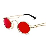 JIANMIN Ovale Sonnenbrille aus Metall, für Damen und Herren, Retro-Stil, 80er-Jahre, Steampunk, Gothic, Vampir, Sonnenbrille, Unisex, Cosplay-Styling (Rahmen-Farbe, Gläserfarbe: Rot)