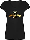 Fussball WM 2022 Fanartikel - Deutschland Adler Gold - M - Schwarz - Trikot Nationalmannschaft Deutschland 2021 - XO1525 - Damen T-Shirt mit V