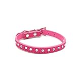 SFQRYP. Kleine Hundehalsband Kristall Hot Bling Strass PU-Leder-Welpen-Katze-Kragen Halskette Halsband Personality Pet Products (Color : Hot Pink, Size : XS)