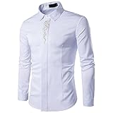 QWERD Herren Besticktes Hemd Slim Fit Freizeithemd Herren-Hemd Langarm Button Down Hemd Für Anzug, Business, Hochzeit, Freizeit Langarmhemd Männer Langarmshirts Slim Fit Stickereien Casual Dress S
