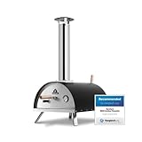 BURNHARD Outdoor Pizzaofen Nero inkl. Pizzaschieber & Pizzastein, hochwertiger Pizza-Backofen, Premium Holzofen für den Garten & Outdoor, Pellets, Kohle und Brik