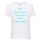 Kinder T-Shirt Bedrucken - Text und Bild individuell Jungen Mädchen T-Shirt Drucken Lassen | Personalisiert Farbe Weiss, Größe 146/152