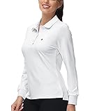 TBMPOY Damen-Golf-Polo-Shirts, langärmelig, leicht, schnelltrocknend, sportlich, Tennin-Oberteil, schmale Passform, 4 Knöpfe, 2-weiß, M