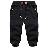 WXZZ Herren 3/4 Sporthose Baumwolle Kurz Trainingshose Slim Fit Jogging Hose Capri Fitness Sommer Shorts Reißverschlusstaschen Atmungsak