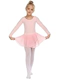 Trudge Mädchen Ballettkleidung Ballettkleid Kinder Langarm Baumwolle Balletttrikot Ballettanzug Tanzkleid Tanzbody mit Rock Tütü, A Rosa, 120 / 3-4 J