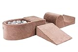 MEOWBABY 200x45cm/100 Bälle Spielset mit Bällebad Schaumspielblöcke Kinderzimmer Schaumspielset Schaummodul Spielplatz für Kinder Baby Grau Blau Made in EU Beige: Weiß/G