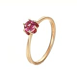 KnBoB Damen 18 Karat (750) Rotgold Ring Trauringe Hochzeit Solitärring mit Rund Turmaline 0.5ct Brilliant Verlobungsringe Gr. 57 (18.1)