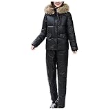 Overdose Damen Skianzüge Einteiliger Jumpsuit Langer Skioverall Winter Warme Schnee Skifahren Sätze Outdoor Overall mit Kapuze Reißverschluss wasserdicht Schneeanzug