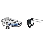 Intex Excursion 4 Set Schlauchboot - 315 x 165 x 43 cm - 3-teilig - Grau / Blau & Motor Mount Kit - Außenbordmotorbefestigung - Bis zu 3,0 PS M