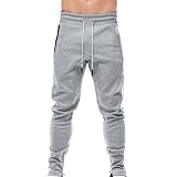 COOFANIN Herren Jeans Patchwork Slim Fit Enge Mittlere Taille Lange Slacks Kordelzug Gym Sport Jogging Sweatpants General Atmungsaktive Fitnesshose Einfarbig Regular Fit Casual Sweatpants, grau, 100