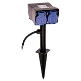 as - Schwabe Erdspieß-Verteilersteckdose, 4-fach Schutzkontakt-Steckdosen mit Sicherheitsklappdeckeln, Steckdosenverteiler mit 2m H07RN-F 3G1,5, 230V, 16A, IP44, Schwarz, 60684